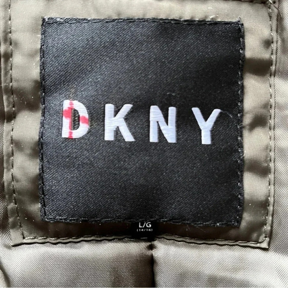 DKNY Girls Olive Green‎ Stadium Parka Cinched Waist Faux Fur Trim Large | NWT - Picture 9 of 14